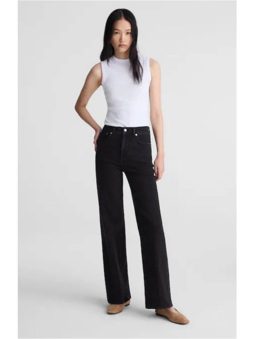 NWT Madewell The Petite Wide-Leg Jean Super Stretch Black Frost